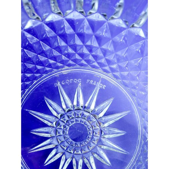 Vintage Arcoroc France Crystal Glass Serving Bowl 8" Diamond Starburst Diamond - Picture 6 of 8